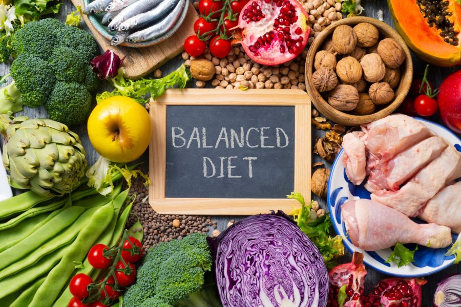 Balanced diet — whole foods laid out